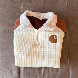 Off Brand Carhartt Cream and Rust Sherpa-Trim Half Zip Pullover